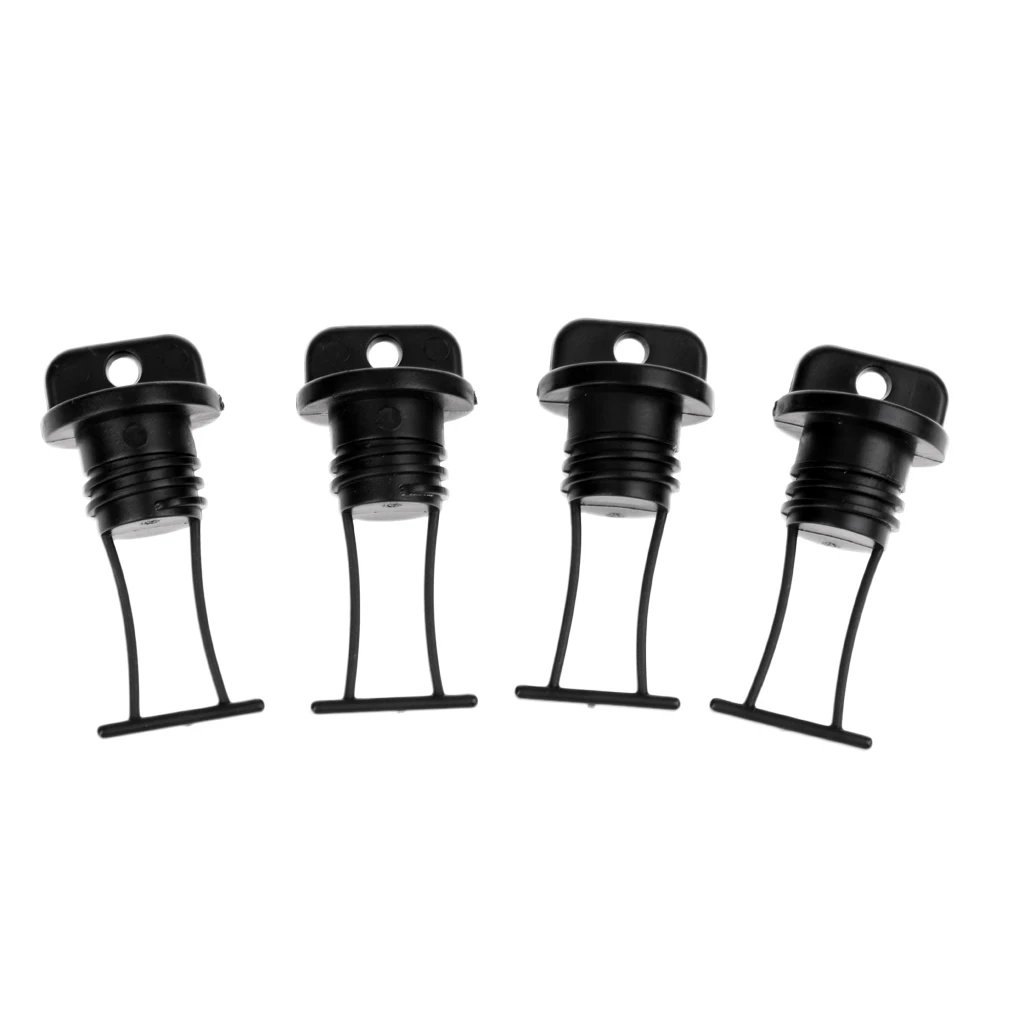 4Pcs/Set Universal Kayak Dinghy Canoe Boat Hull Thread Drain Plugs Rubber Fishing Raft Kayak Accessories (Black)