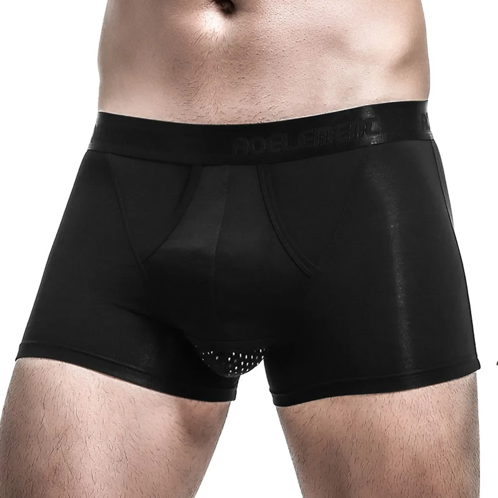 Men Modal Mesh Trunks Thin Sheer Short Elasticity Briefs Sport Swimming Underwear Separation Pouch U Convex Underpants