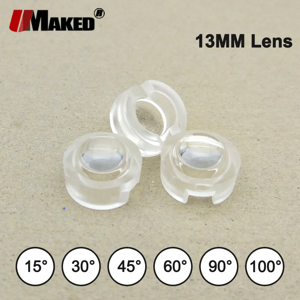 13MM LED Lens 1W 3W 5W High Power Lights Lense 15 30 45 60 90 100 Degree PMMA Smooth Face With Holder For Infrared Monitor CCTV