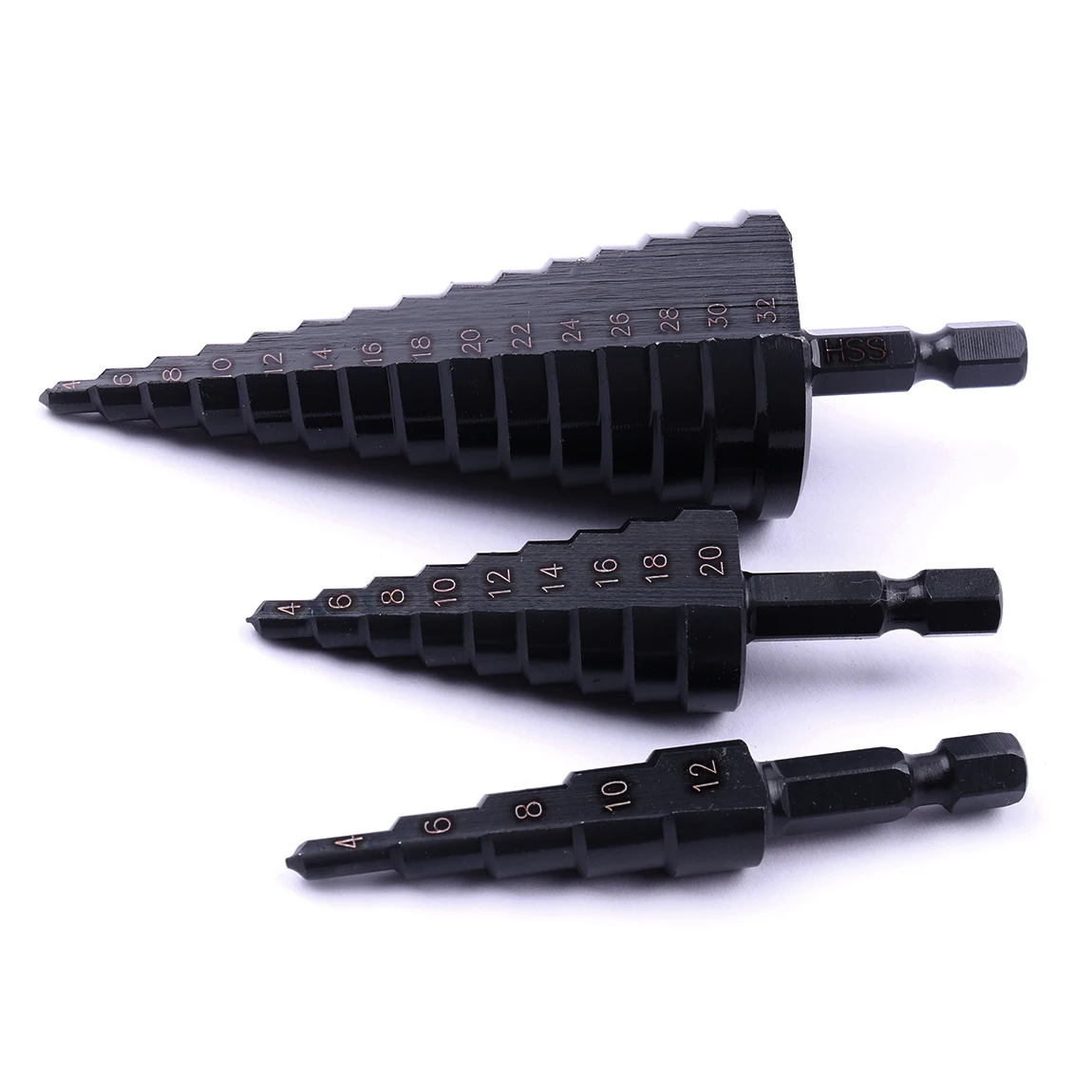 HSS Step Cone Drill Bit 4-12/20/32mm Nitrogen Coated Straight Groove Hex Shank Step Drill Bits For Wood Metal Hole Cutter Drill