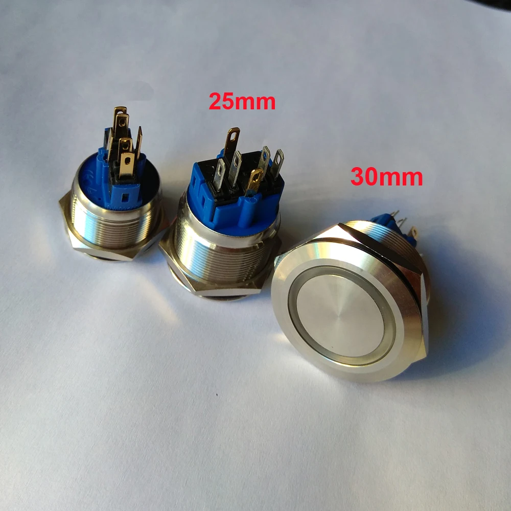 16mm 19mm 22mm 25mm 30mm 3V 12V 24V 220V Ring Led Light Momentary Push Buttons Switch DPST Metal Industrial Boat Car DIY Switch