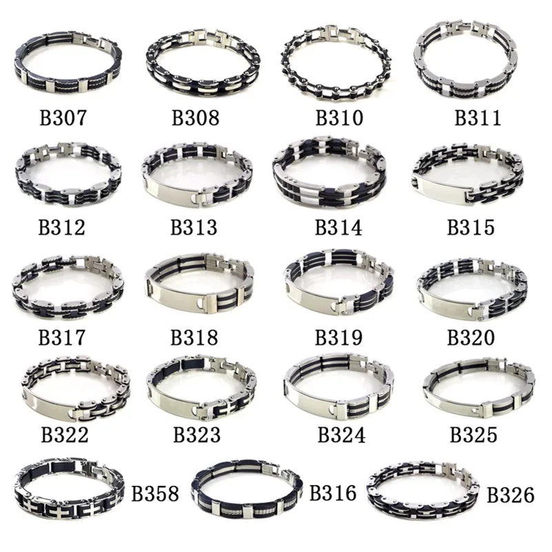 40 Style Men\'s Stainless Steel Link Chain Bracelets & Bangles Rubber Wristband Men Bicycle Motorcycle Black Silicone Bracelet