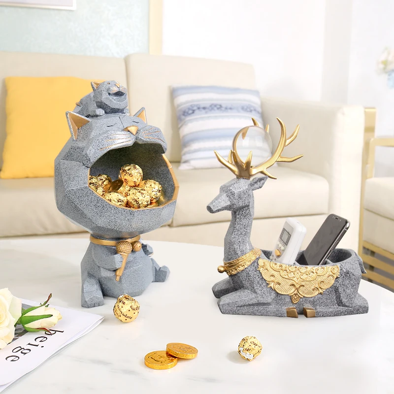 

3D Cat Statue Sculpture Home Decoration Accessories Fashion Storage Box Figurine Home Decor Ornament Wedding Party Decorations