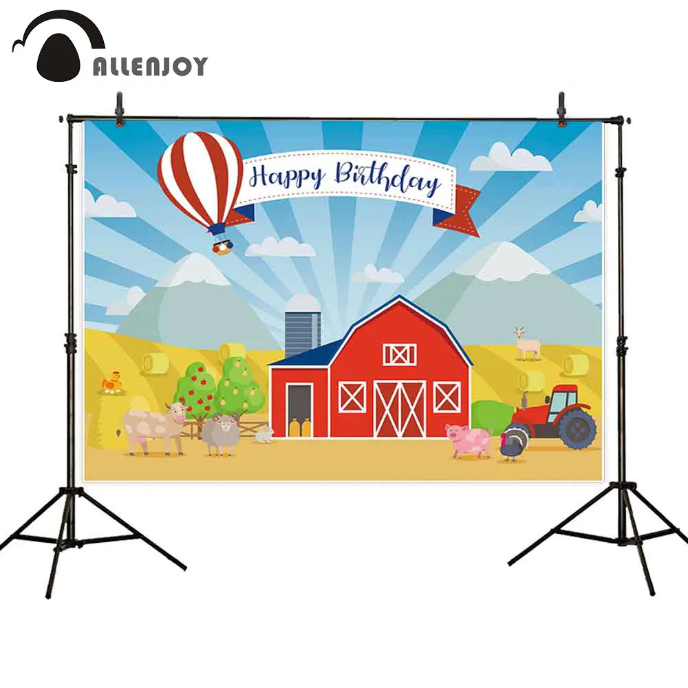 Allenjoy red farm photography backdrop studio livestock sunlights hot air balloon happy birthday party decor photo background