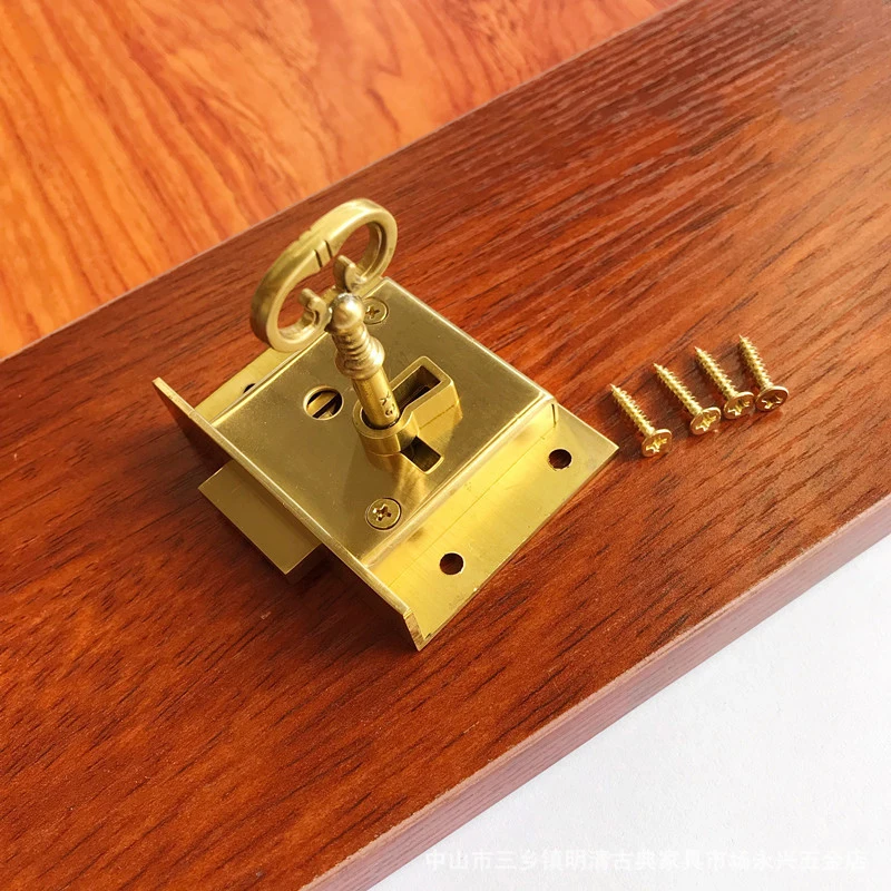 Retro European 2PCS Pure Brass Drawer Locks Antique Hidden Cupboard Desk File Cabinet Locks Polishing Furniture Locks+Key