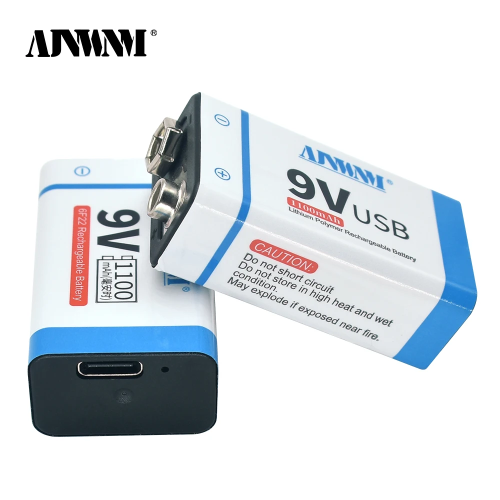 9 فولت USB بطارية قابلة للشحن 6F22 بطارية ليثيوم 9 فولت بطارية للكشف عن المعادن بطارية RC هليكوبتر نموذج ميكروفون لعبة نوع-c