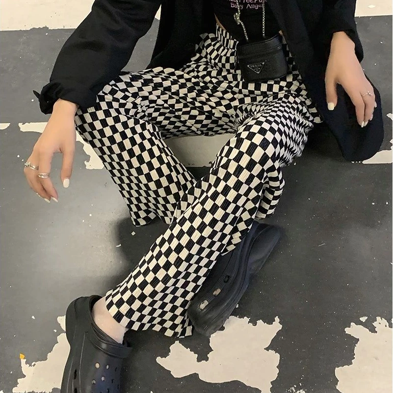 Plaid Broek Vrouwen Baggy Harajuku Vintage Lente Hoge Taille Broek Streetwear Casual Fashion Hot Koop Dames Ontwerp Zachte Nieuwe