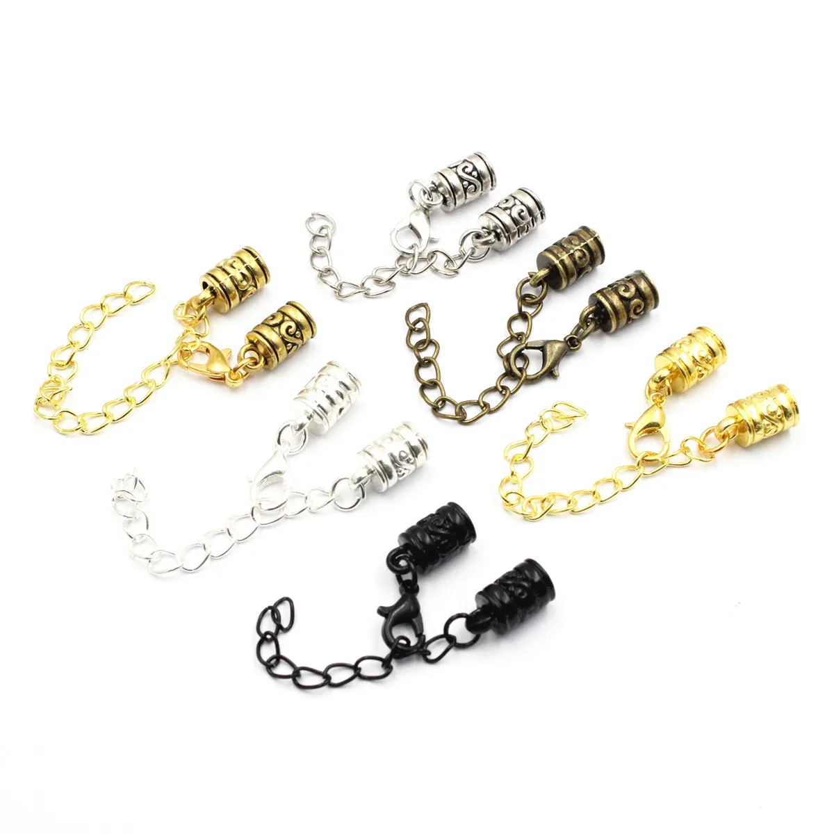 Fit 5mm Hole Fashion Zinc Alloy Cord End Caps For Necklace Bracelet Connectors Clasp DIY Accessories  Length: 44mm+50mm 10sets
