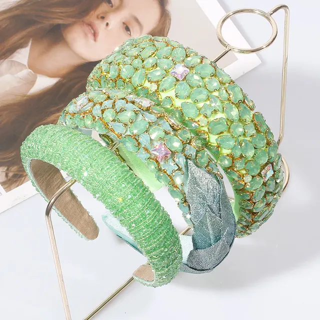Zielony Rhinestone perła opaska na głowę Bezel nowy turban dla kobiet szeroki rozmiar wyściełane opaski do włosów akcesoria dziewczęce obręcz do włosów biżuteria do włosów