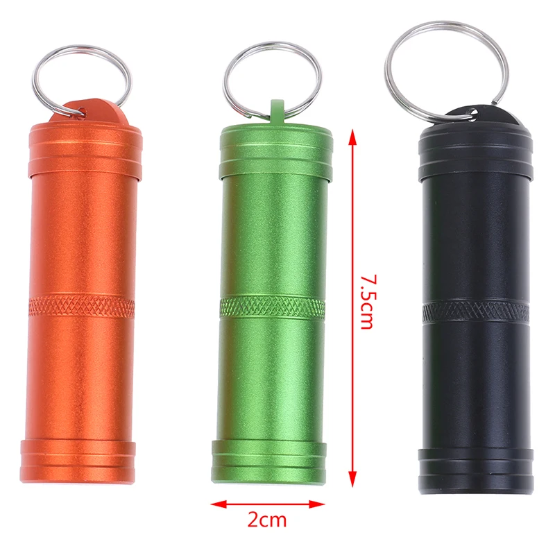 

7.5*2.2cm Larger pill case Aluminum Alloy metal pill box Keychain Waterproof Sealed Bottles Outdoor First aid Medicine organizer