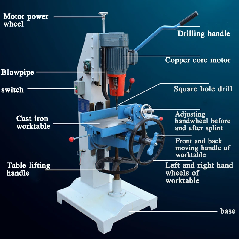 380V Woodworking Square Tenon Machine Punching Drilling Slotting Machine Woodworking Square Hole Square Eye Drilling Machine