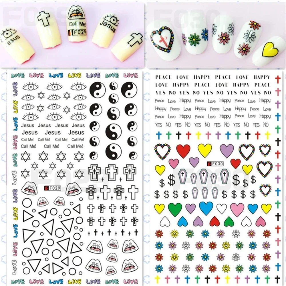 

Newest Eyes Lettering 3D Self Adhesive Back Glue Decal Slider DIY Decoration Tips Nail Stickers F-629 633