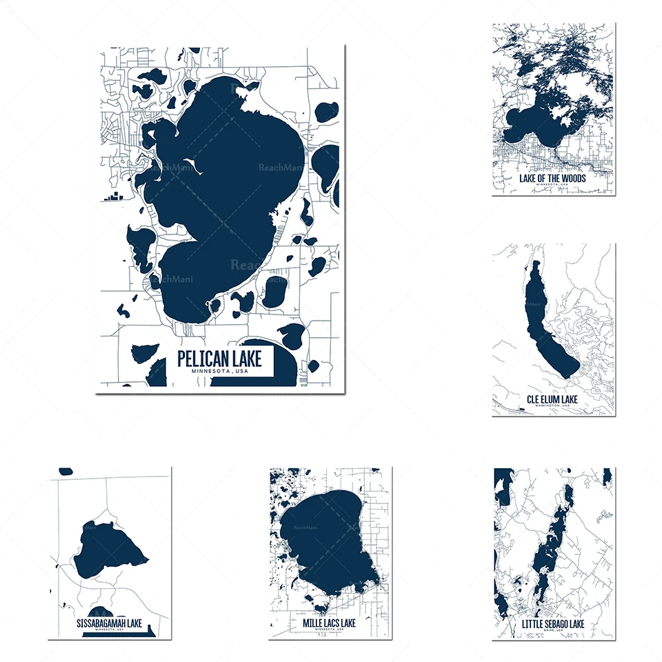 Washington Lake, Sawtooth Lake, Pelican Lake, Crater Lake National Park map poster