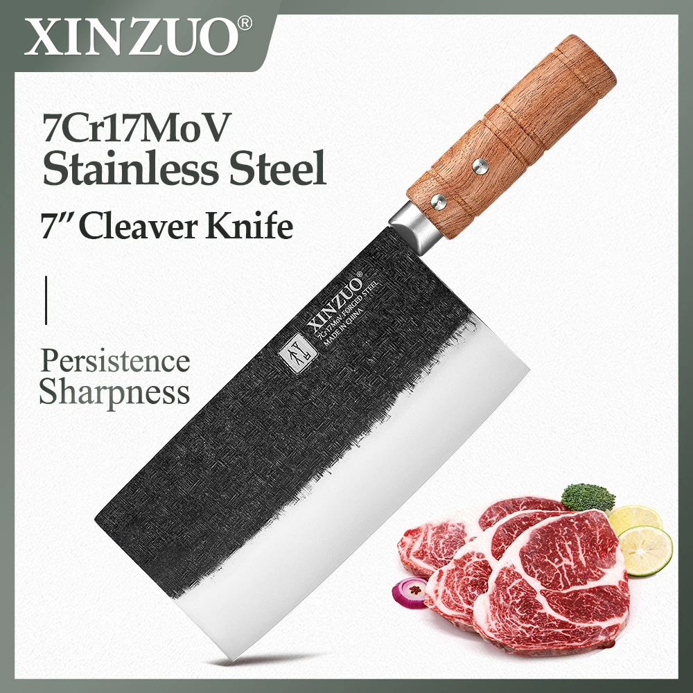 

XINZUO 7-дюймовый мясницкий нож, китайский высококачественный шеф-нож, кованый кухонный нож, кухонные ножи из нержавеющей стали
