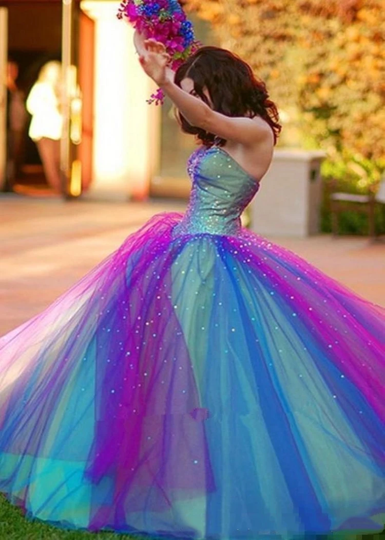 Vestido de baile azul e roxo, contas de cristal com lantejoulas, sweet 16, amor