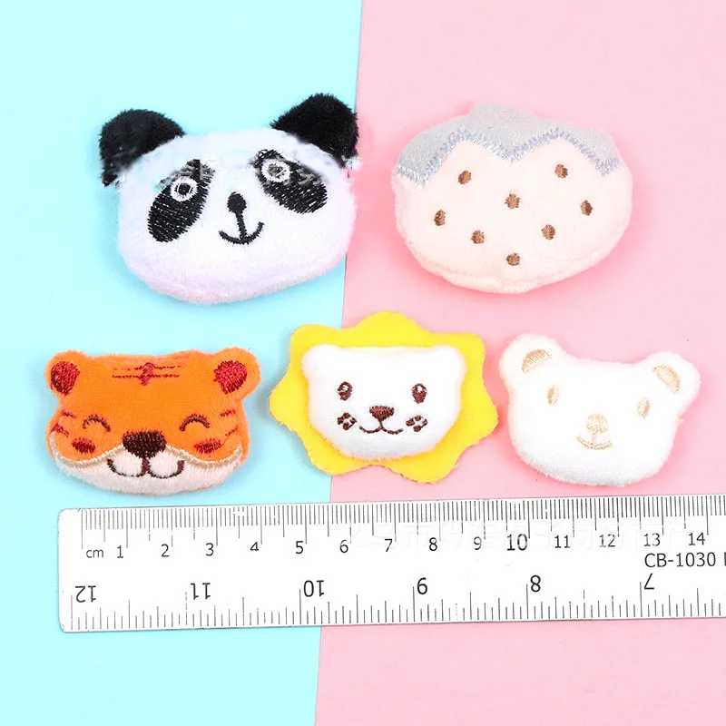 10pcs/lot Cartoon Plush Patches Kawaii Animal Head Padded Appliques DIY Headdress Clothing accessories Handmade Decorative Patch