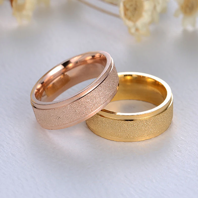 High Quality Couple Wedding Band Ring White Gold Rose Gold Black Frosted Stainless Steel Ring Fashion Jewelry Accessories