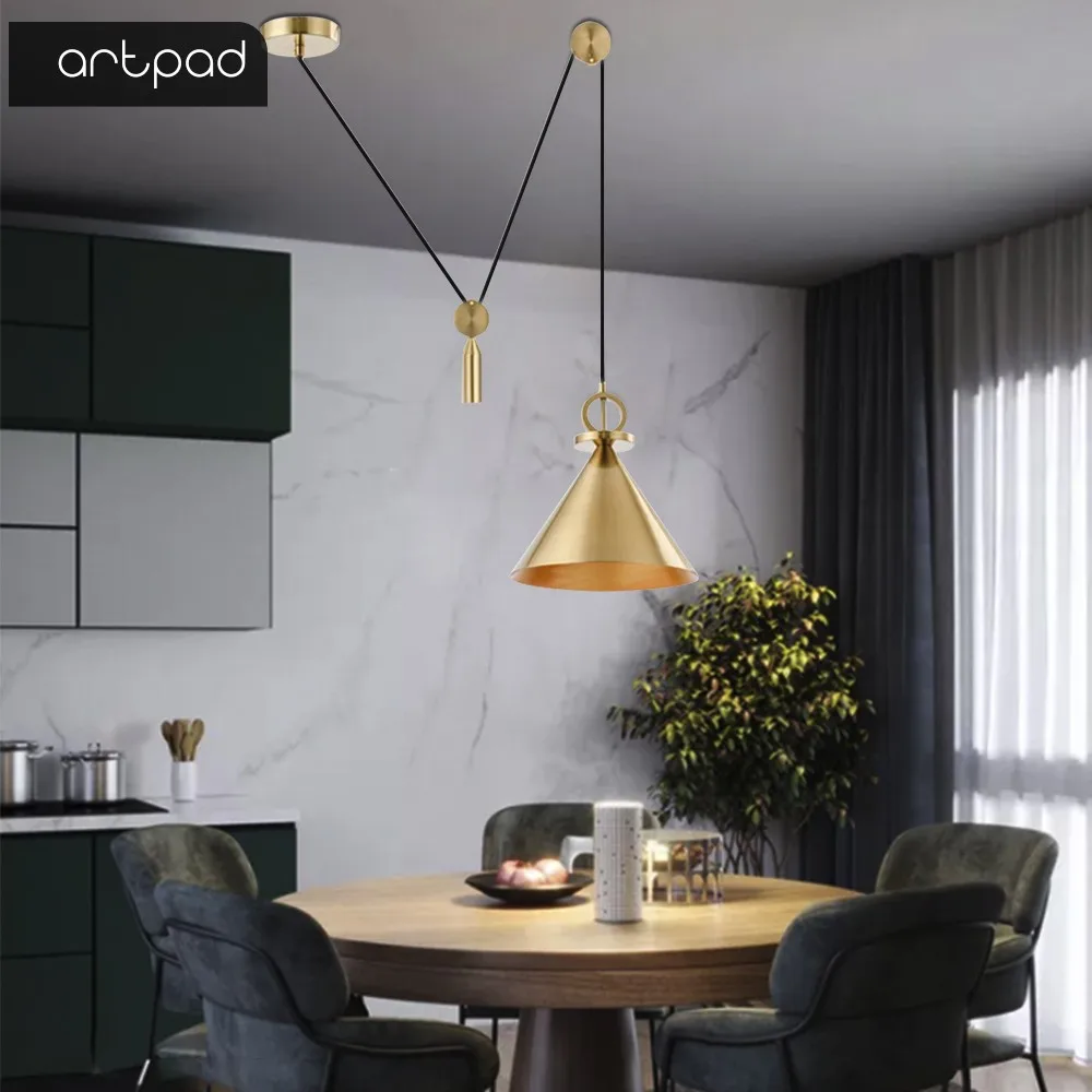 

Artpad New Arrival Creative Lifting Pulley Ceiling Hanging Light Modern Cooper Adjust Line Pendant Lamp for Bar Home Restaurant