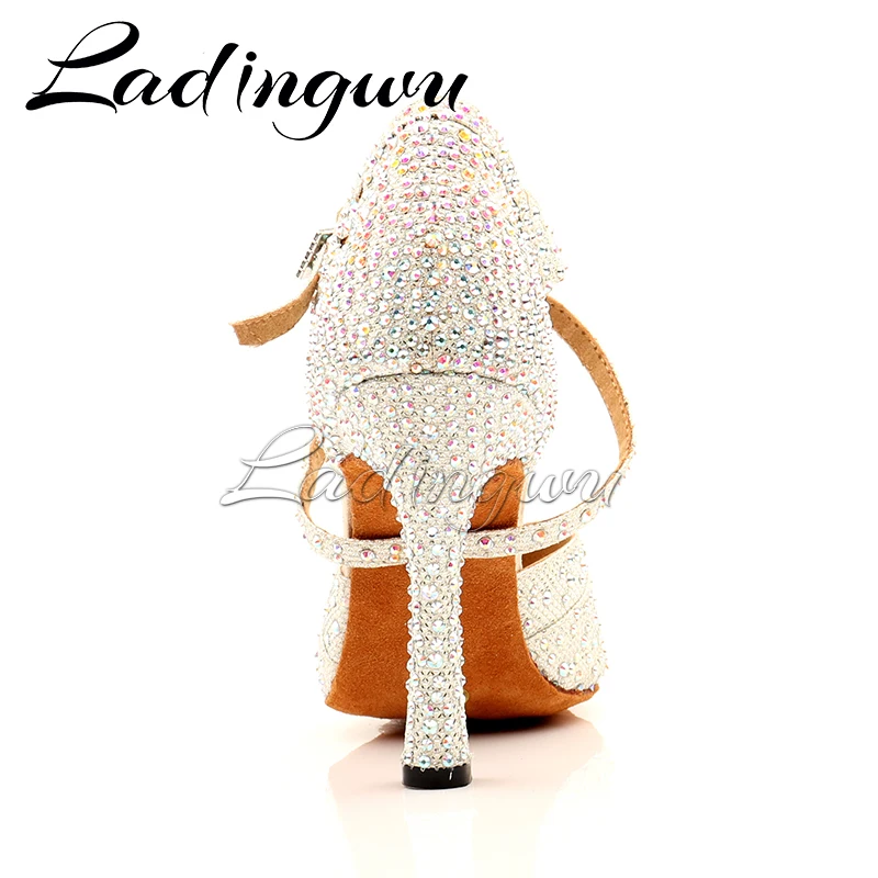 Sapatos para dança de salão, com palmilha macia, 10cm, pano brilhante, branco, para festa, salto quadrado, dança de salão