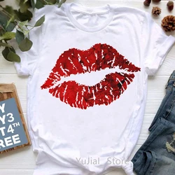 Red Glitter Lips Print T-Shirt Women'S Clothing Summer Fashion Tshirt Femme White Style T Shirt Female Harajuku Shirt Wholesale