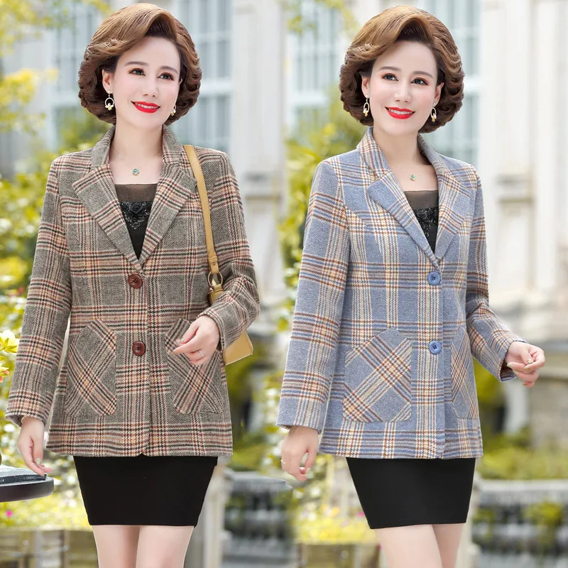 Fashion Single-breasted Plaid Blazers and Jackets Work Office Lady Autumn Women Suit Slim Business Female Blazer Coat Talever