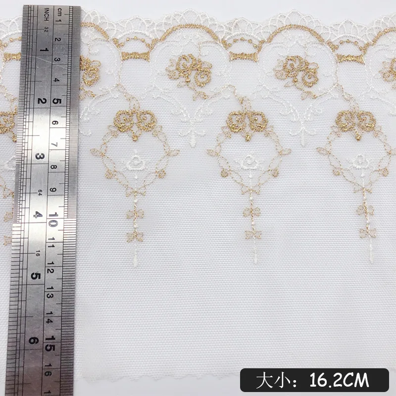 16.2CM Width Mesh Embroidery Gold Thread Rose Lace Fabrics DIY Wedding Gorgeous Dress Lolita Clothing Garment Accessories