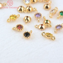 (740)10PCS 4MM Hole 1MM 24K Gold Color Brass with Colorful Zircon Round Charm Pendants for Jewelry Making Findings Accessories