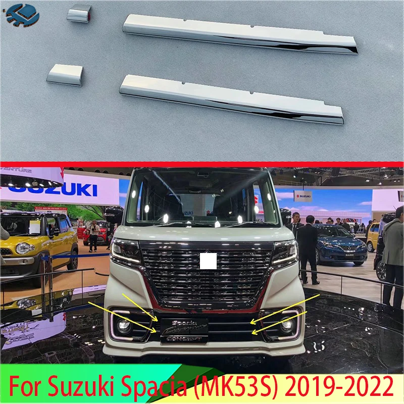 For Suzuki Spacia (MK53S) 2019-2022 Car Accessories ABS Chrome Front Grille Accent Cover Lower Mesh Trim Molding Styling Bezel