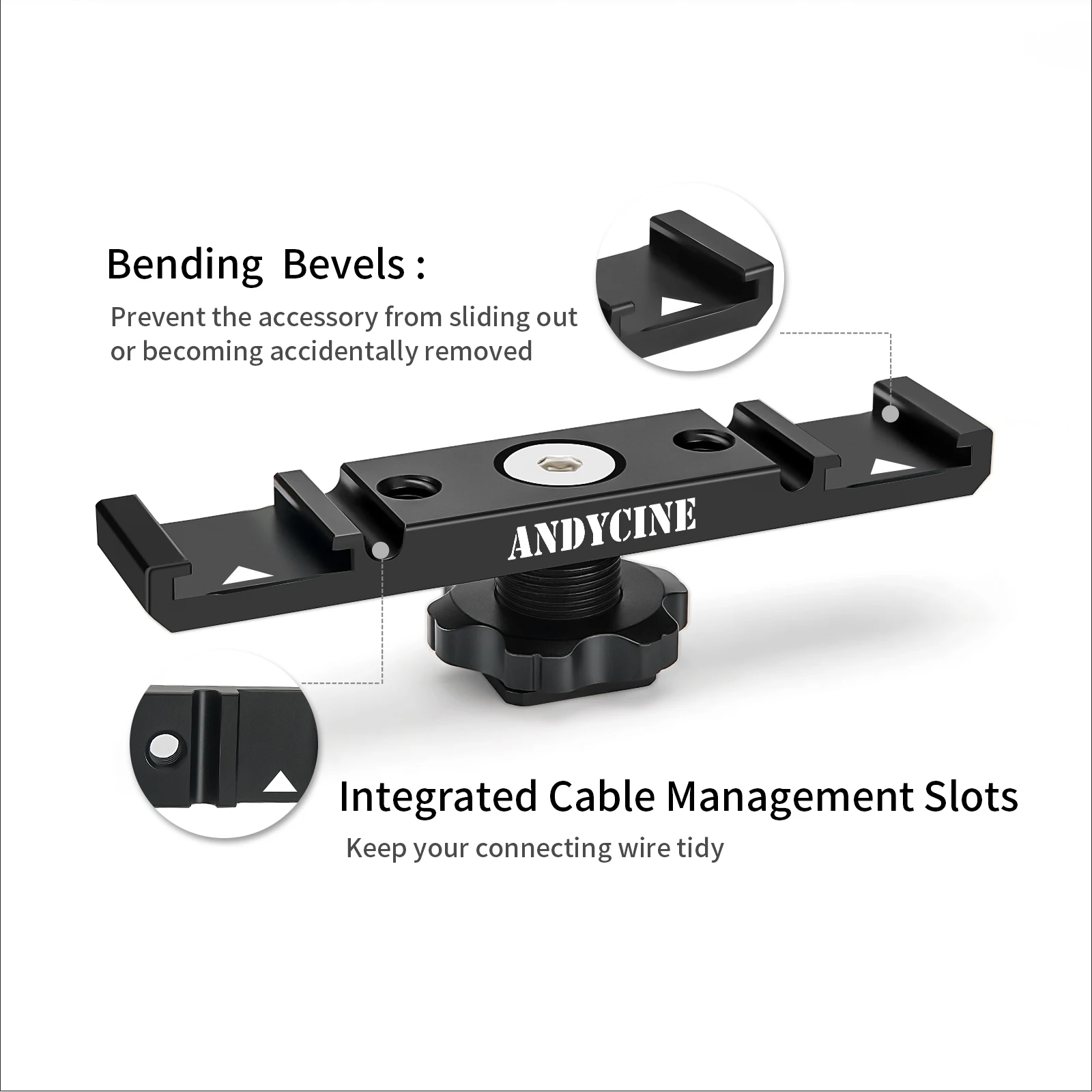 Universal 2 Dual Cold Shoe Mount Extension Bar Bracket with 1/4" Thread for SLR Camera Rode Microphone Wireless Receiver