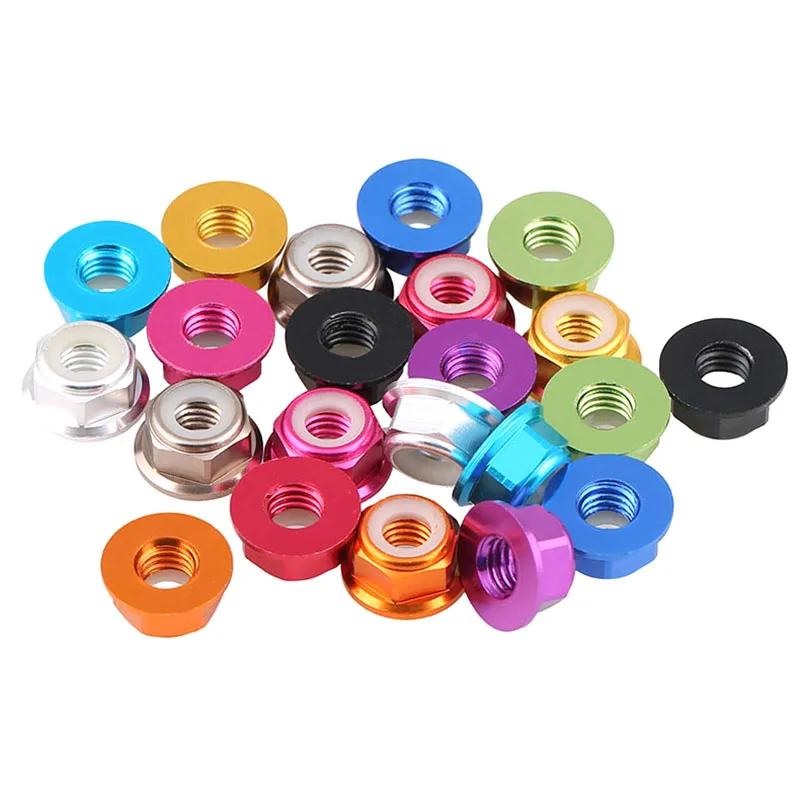 20PCS Aluminum Lock Nuts M5 CW CCW Aluminum Alloy Flange Nylon Lock Nut Self-locking nut anti-losing Locknuts for RC model parts