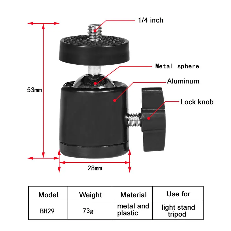 미니 볼 헤드 휴대폰 마운트 삼각대, 360 도 회전 촬영, 경량 휴대용 볼 헤드, LED 조명 브래킷용