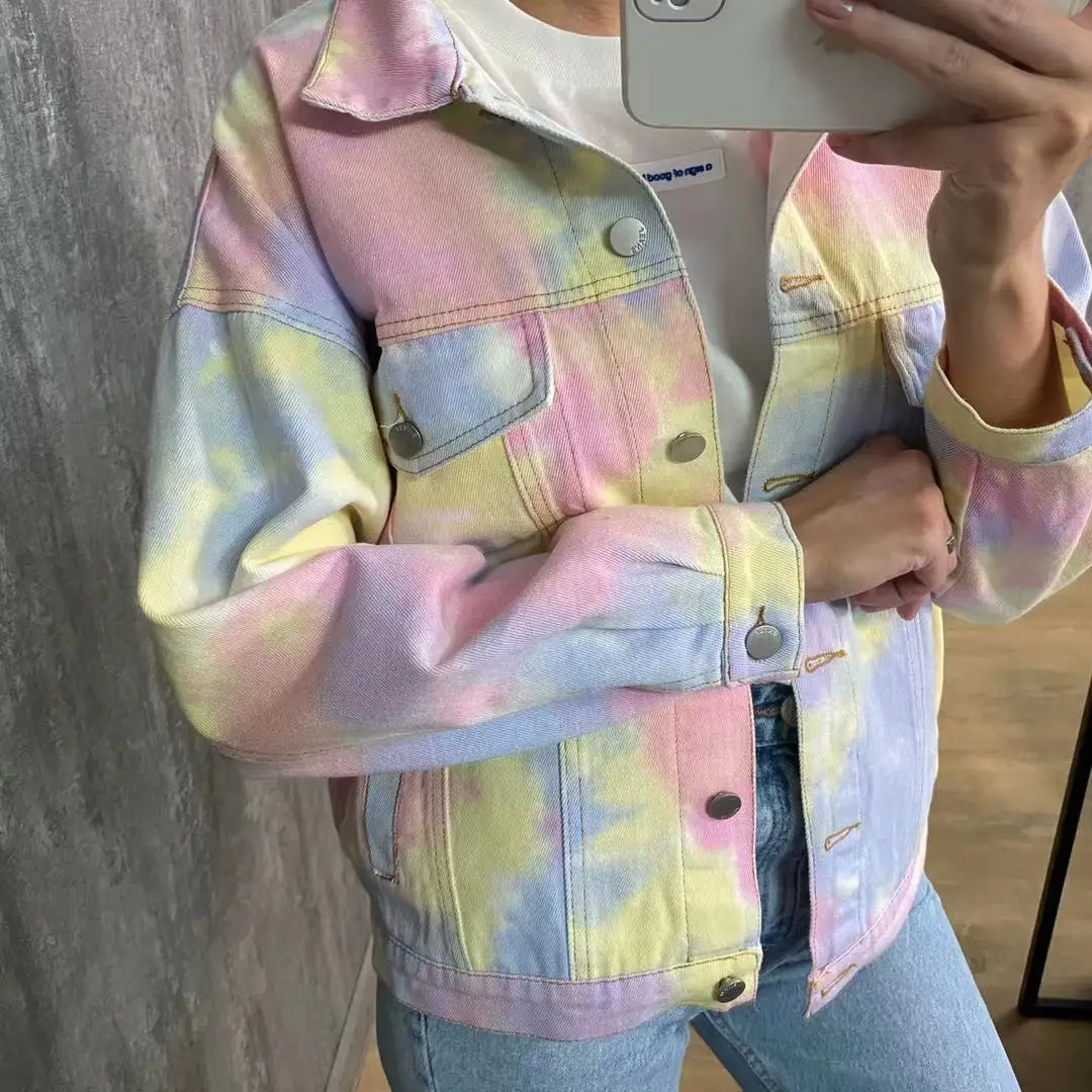 2022 primavera e outono novo amor abraçar as mesmas roupas arco-íris roupas cor tie-dye jacket masculino e feminino