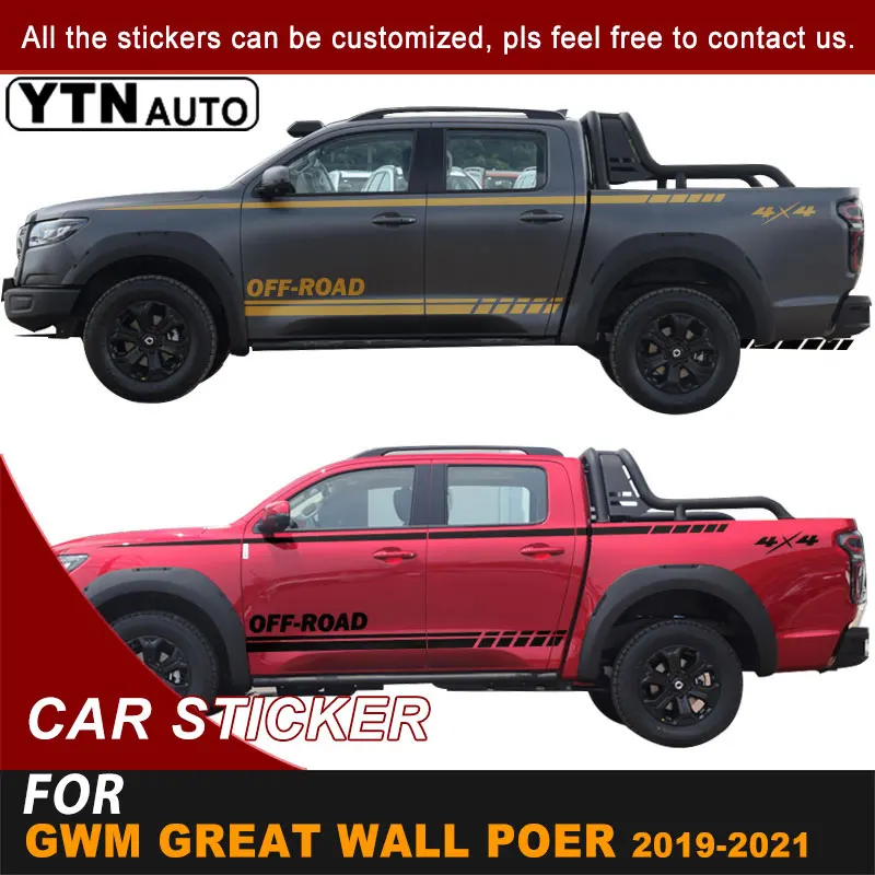 For GWM Great Wall Pao Great Wall Power 2019 2020 2021 Side Door Body Car Sticker 4x4 Off Road Skirt Stripe Graphic Vinyl Decals