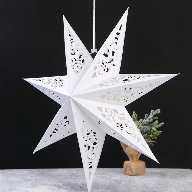 45cm Hollow Out Star Party Light Cover Paper Folding Decorative Lamp Cover Window Grille Home Bedroom Night Light Cover (White)