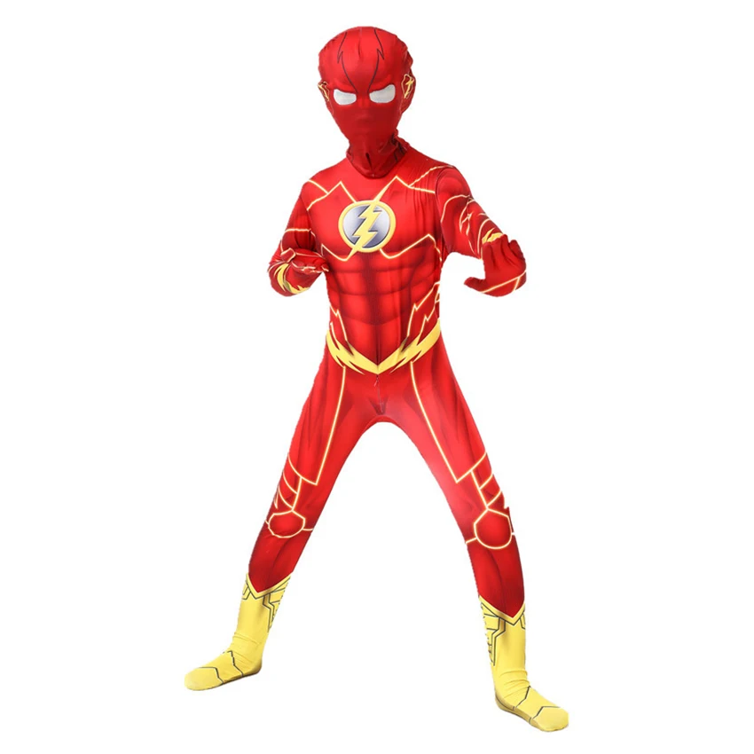 Super-herói Flash Cosplay para Crianças, Halloween Costumes, Zentai Masquerade Macacões, Festa Alienígena, Festival Vestido, Anime Filme Suit, Menino