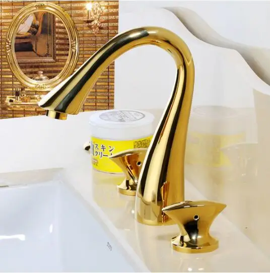 

Vidric luxury bathroom faucet solid brass construction crane hot and cold gold finish 8' widespread basin faucet bathroom sink t