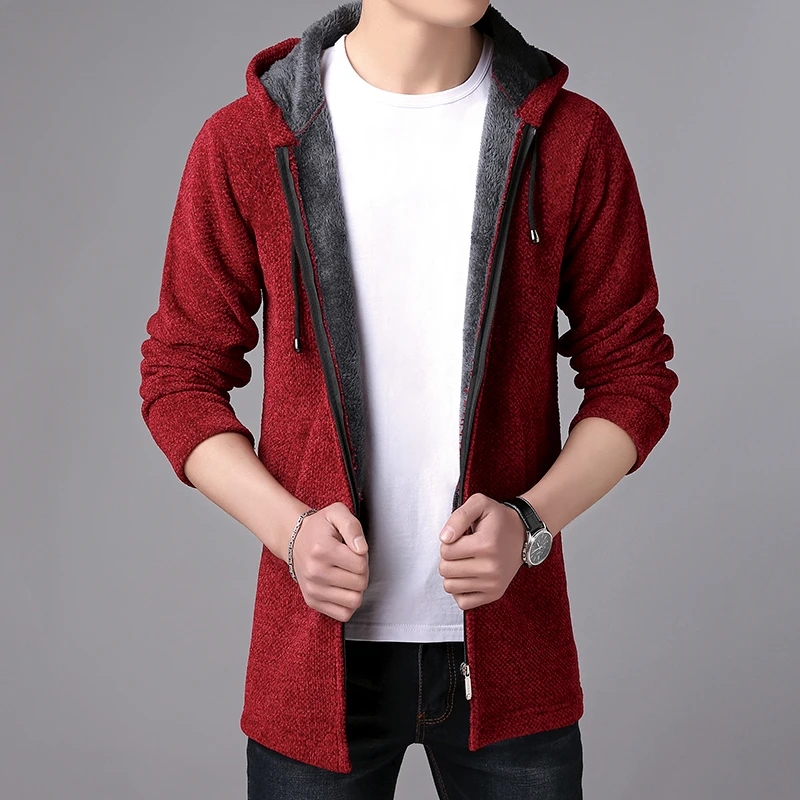 New Mens Sweater Autumn Winter Thick Warm Long Cardigan Men Hooded Sweater Coat Male Cardigan Sweater Jacket Casual Clothes