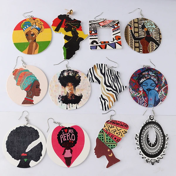 6pairs few stock! African Women Wooden Earrings can mixed designs