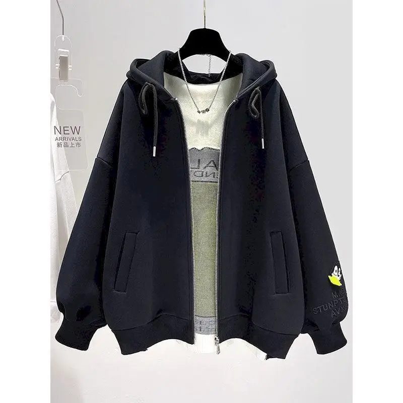 Fleece Hoodies Women 2024 Autumn Winter New Korean Style Loose Mid-length Hooded Coat Casual Cute Jacket Fashion Cardigan Hoodie