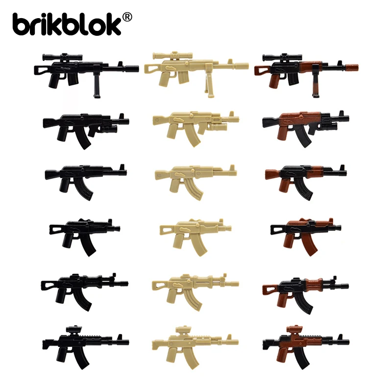 10 WW2 Military Guns for Minifig Hand-Held AK Series Rifle AKM MOC Weapons Guns Building Blocks Bricks Toys for Children