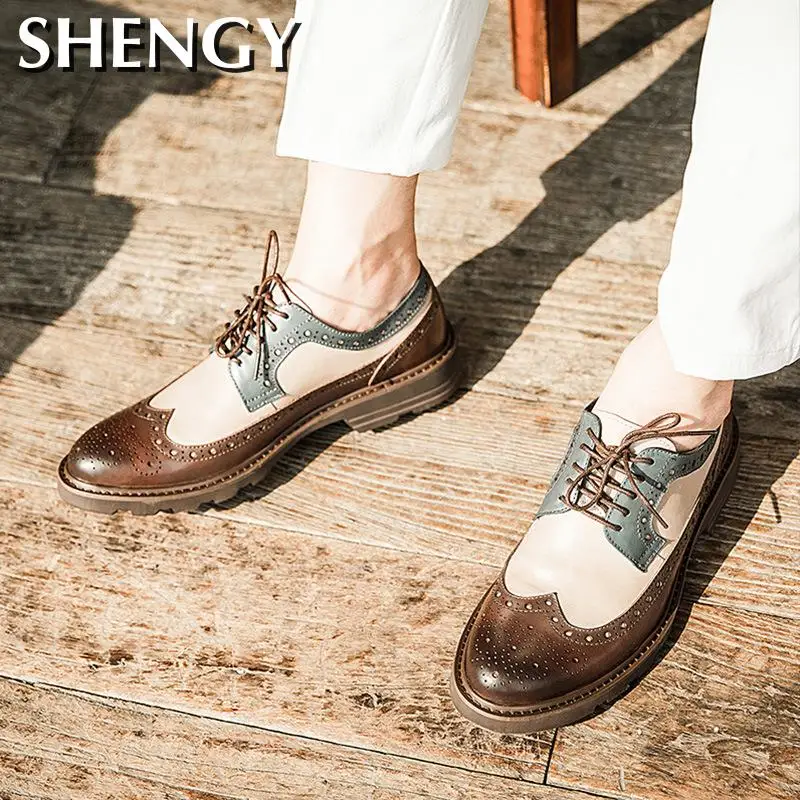 Men Leather Shoes Luxury British Style Business Leisure Pointed Rivet Comfortable Leisure Leather Shoes Thick Bottom Men Shoes