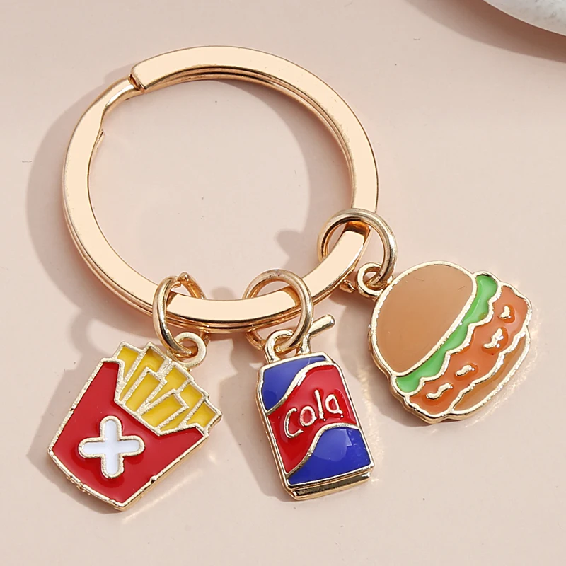 Cute Keychain Ice Cream Cake Pearl Milk Tea French Fries Hamburger Key Ring Food Key Chains Dessert Gifts DIY Handmade Jewelry