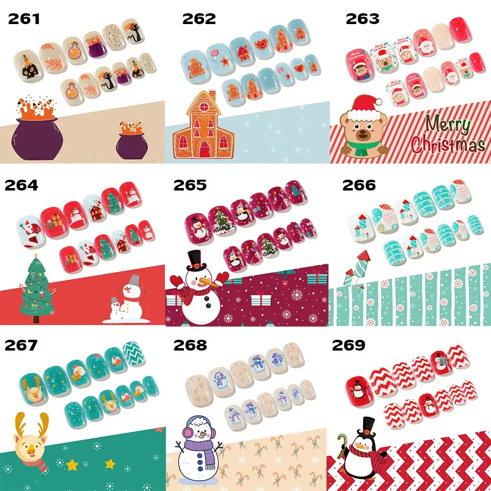 24Pcs Beauty For Children Press On Christmas Fake Nails Nail Manicure Tool Cute False Nails