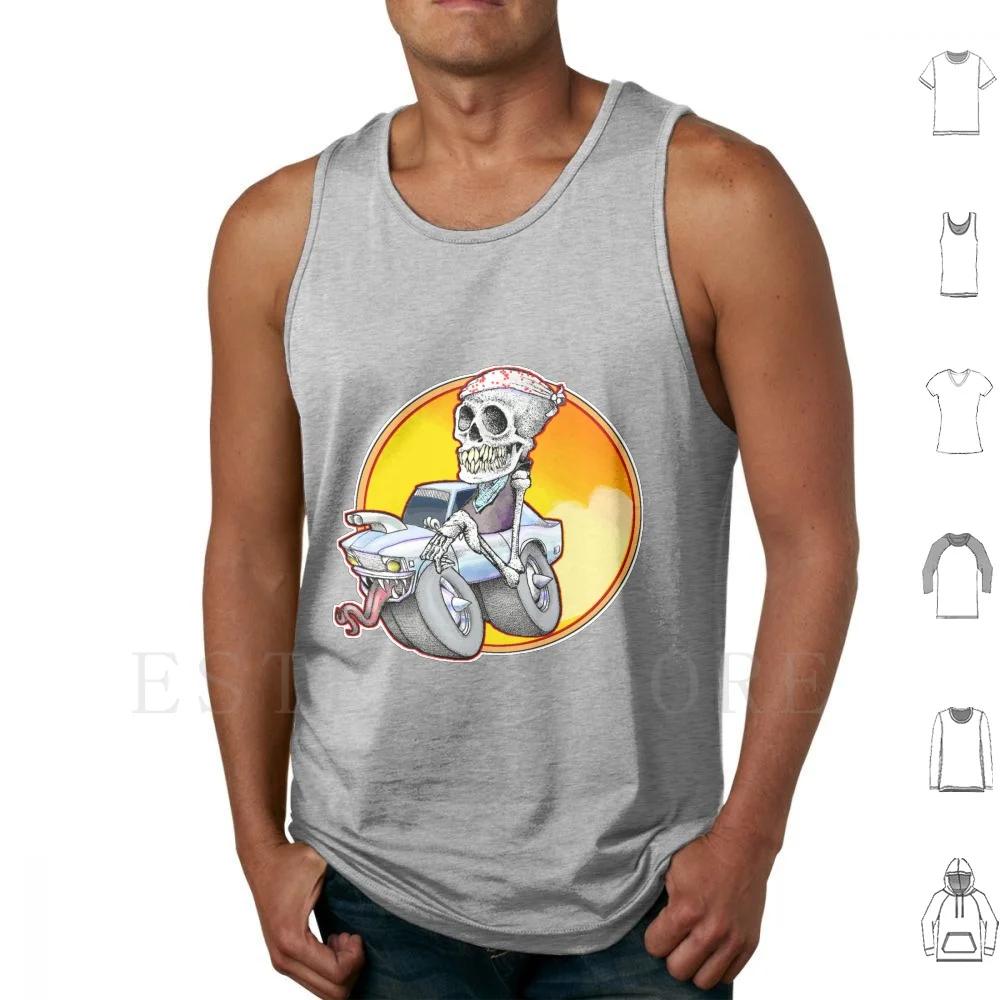 

Hell Street Rider Tank Tops Vest Sleeveless Racing Hot Rod Car Cartoon Jolly Roger