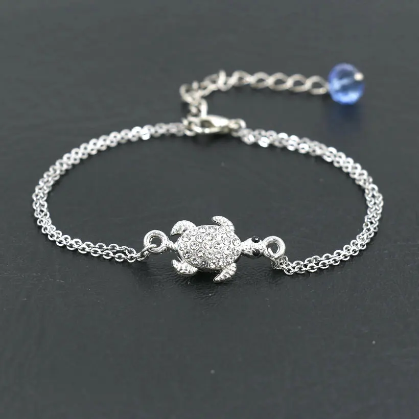 Lucky Lovely Silver Color Crosses Love Heart Turtle Bracelet For Women Stainless Steel Chain Bracelets Female Jewelry Gift