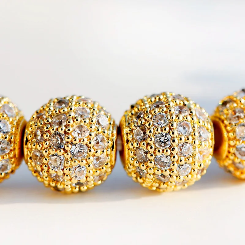 Luxury Gold Color Ball CZ Zircon Pave Weaving Bracelet Homme Men Fashion Beaded Bracelet Dropshipping