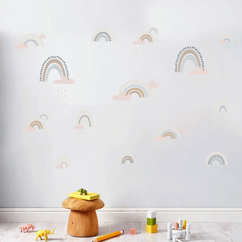 Rainbow Wall Stickers For Kids Rooms Nordic Bohemia Style Removable Sticker Children Decoration Room Kids Girls Vinyl Poster