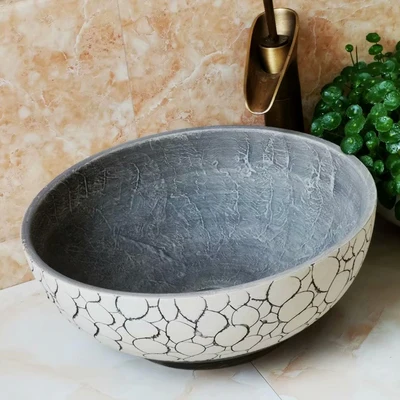 

Bathroom Round Ceramic Vessel Sink Vanity Artistic Basin with Pop up Drain Combo AB244