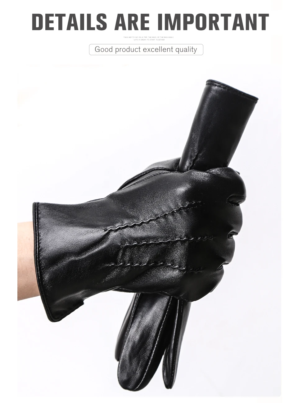 Comfortable Keep Warm Gloves Male Winter, Water Ripple Design Sheepskin Men's Gloves, Black Men's Leather Gloves-8001Y