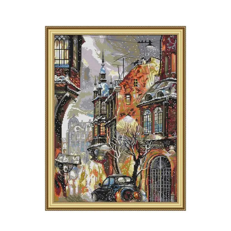 Snow in the city cross stitch kit aida 14ct 11ct count print canvas stitches embroidery DIY handmade needlework